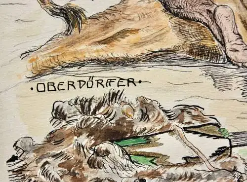 W. Oberdörffer, sign. Aquarell, "Herkules erwürgt den Nemäischen Löwen", um 1900