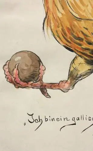 Otto Bromberger (1862-1943), Aquarell, Karikatur, "Ich bin ein gallischer Hahn!"