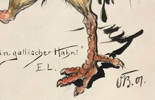 Otto Bromberger (1862-1943), Aquarell, Karikatur, "Ich bin ein gallischer Hahn!"