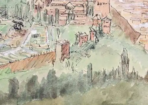 Die Festung Alhambra, Sabikah-Hügel, Granada, Spanien, Vogelperspektive, Gouache