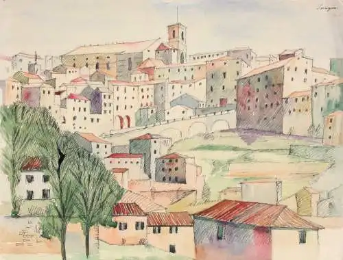 Stadtansicht von Perugia, Vedute, Umbrien, Italien, Aquarell, datiert 1938