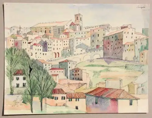 Stadtansicht von Perugia, Vedute, Umbrien, Italien, Aquarell, datiert 1938