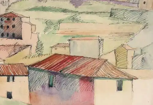 Stadtansicht von Perugia, Vedute, Umbrien, Italien, Aquarell, datiert 1938