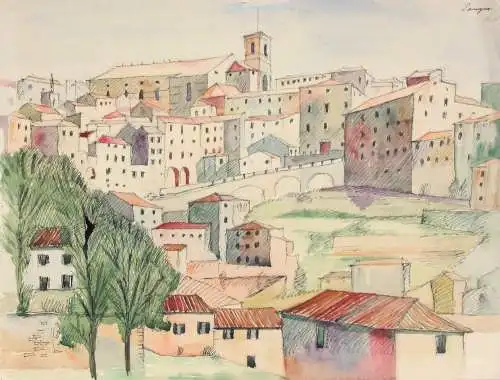 Stadtansicht von Perugia, Vedute, Umbrien, Italien, Aquarell, datiert 1938