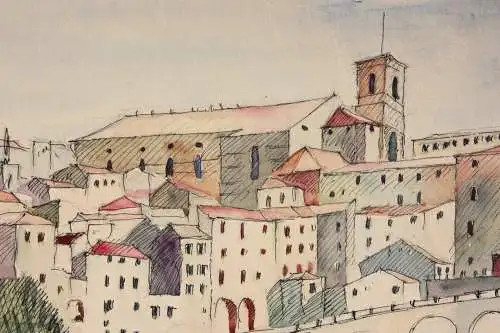 Stadtansicht von Perugia, Vedute, Umbrien, Italien, Aquarell, datiert 1938