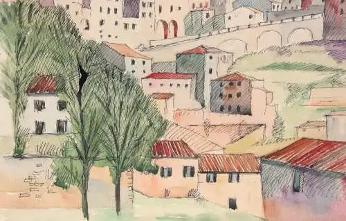 Stadtansicht von Perugia, Vedute, Umbrien, Italien, Aquarell, datiert 1938