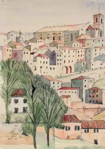 Stadtansicht von Perugia, Vedute, Umbrien, Italien, Aquarell, datiert 1938