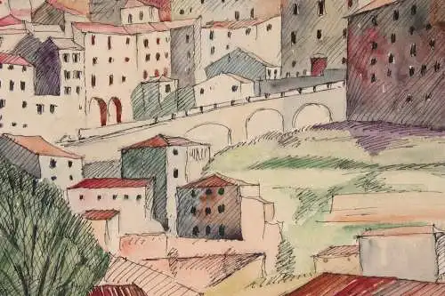 Stadtansicht von Perugia, Vedute, Umbrien, Italien, Aquarell, datiert 1938