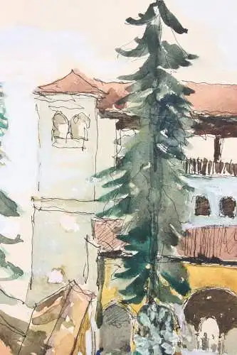 Palacio de Generalife, Alhambra, Granada, Spanien, Aquarell, signiert "Schubert"