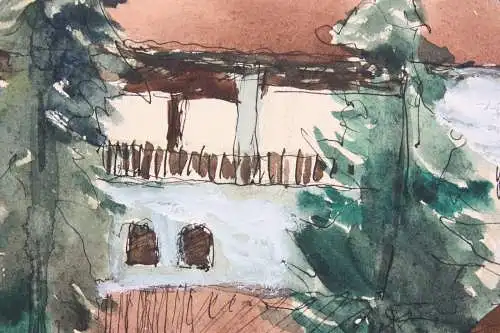 Palacio de Generalife, Alhambra, Granada, Spanien, Aquarell, signiert "Schubert"