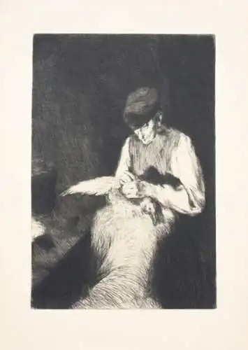 Fritz Mackensen (1866-1953), Original Radierung, "Gänserupfer", 1895