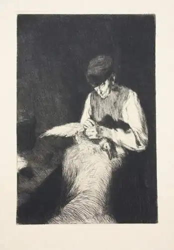 Fritz Mackensen (1866-1953), Original Radierung, "Gänserupfer", 1895