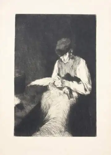 Fritz Mackensen (1866-1953), Original Radierung, "Gänserupfer", 1895