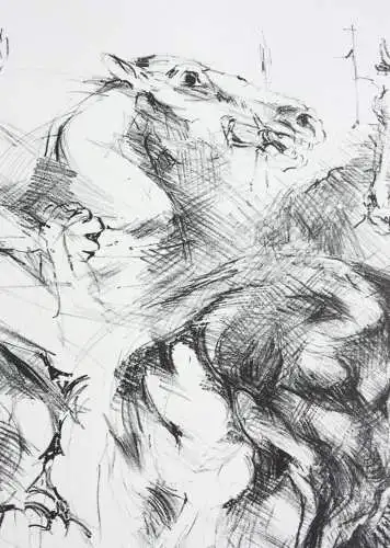 Fritz Martinez (1924-2002), signierte Lithographie, Pferde und Reiter, 1975