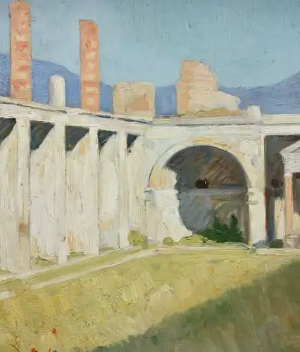 Mediterrane Landschaft mit antiker Ruine, impressionistische Ölstudie, um 1900