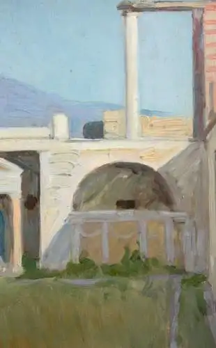 Mediterrane Landschaft mit antiker Ruine, impressionistische Ölstudie, um 1900