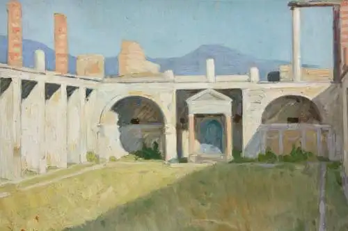 Mediterrane Landschaft mit antiker Ruine, impressionistische Ölstudie, um 1900