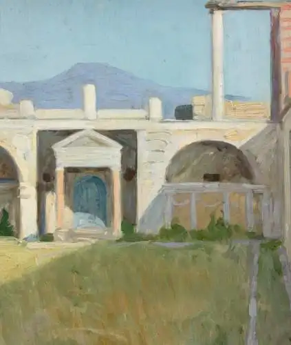 Mediterrane Landschaft mit antiker Ruine, impressionistische Ölstudie, um 1900