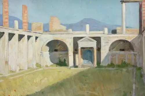 Mediterrane Landschaft mit antiker Ruine, impressionistische Ölstudie, um 1900