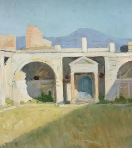 Mediterrane Landschaft mit antiker Ruine, impressionistische Ölstudie, um 1900