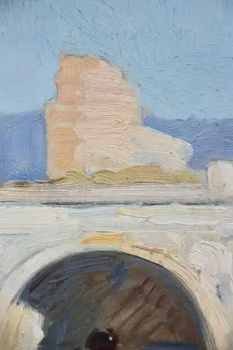 Mediterrane Landschaft mit antiker Ruine, impressionistische Ölstudie, um 1900