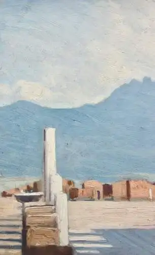 Südliche Landschaft mit antiken Ruinen, impressionistische Ölstudie, um 1900