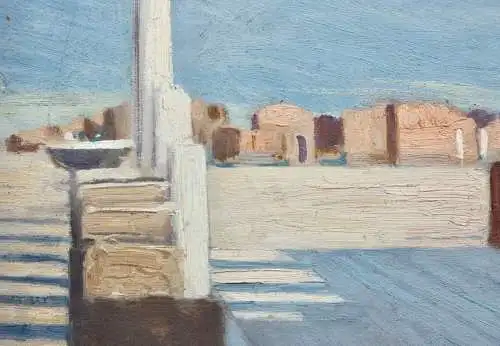Südliche Landschaft mit antiken Ruinen, impressionistische Ölstudie, um 1900