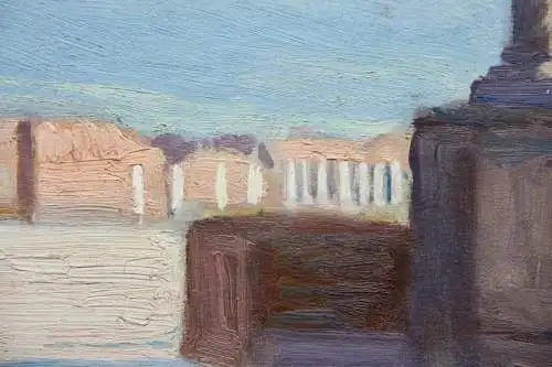 Südliche Landschaft mit antiken Ruinen, impressionistische Ölstudie, um 1900