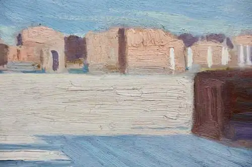 Südliche Landschaft mit antiken Ruinen, impressionistische Ölstudie, um 1900