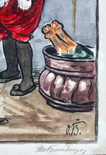 Otto Bromberger (1862-1943) signiertes Aquarell, Karikatur, Fasching, Kostümfest