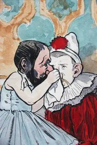 Otto Bromberger (1862-1943) signiertes Aquarell, Karikatur, Fasching, Kostümfest