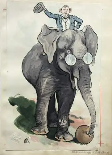 Otto Bromberger (1862-1943), sign. Aquarell, Karikatur, "Selbstbildnis", Elefant