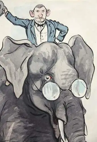 Otto Bromberger (1862-1943), sign. Aquarell, Karikatur, "Selbstbildnis", Elefant