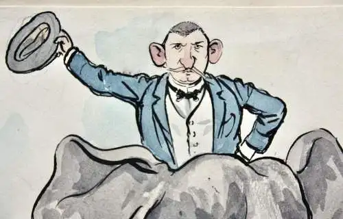 Otto Bromberger (1862-1943), sign. Aquarell, Karikatur, "Selbstbildnis", Elefant