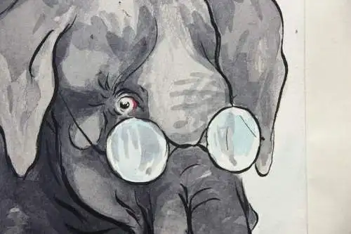 Otto Bromberger (1862-1943), sign. Aquarell, Karikatur, "Selbstbildnis", Elefant