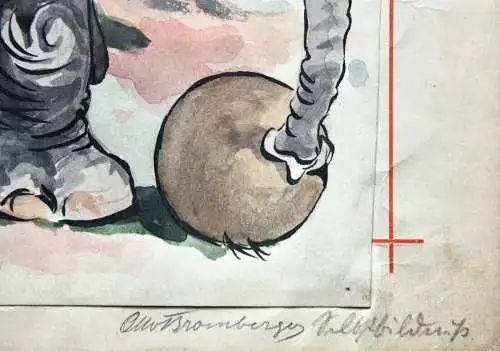 Otto Bromberger (1862-1943), sign. Aquarell, Karikatur, "Selbstbildnis", Elefant