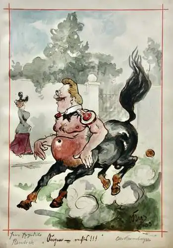 Otto Bromberger (1862-1943) sign. Aquarell, Karikatur "Augen - russ!!!" Zentaur