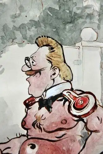 Otto Bromberger (1862-1943) sign. Aquarell, Karikatur "Augen - russ!!!" Zentaur