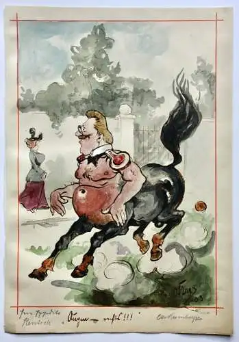 Otto Bromberger (1862-1943) sign. Aquarell, Karikatur "Augen - russ!!!" Zentaur