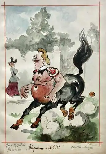 Otto Bromberger (1862-1943) sign. Aquarell, Karikatur "Augen - russ!!!" Zentaur