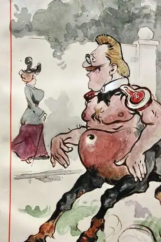 Otto Bromberger (1862-1943) sign. Aquarell, Karikatur "Augen - russ!!!" Zentaur