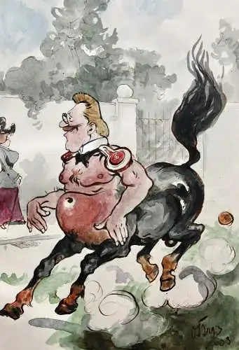 Otto Bromberger (1862-1943) sign. Aquarell, Karikatur "Augen - russ!!!" Zentaur