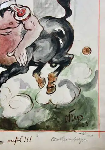 Otto Bromberger (1862-1943) sign. Aquarell, Karikatur "Augen - russ!!!" Zentaur