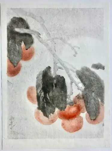 Persimmon Zweig Kaki Früchte chinesischer Holzschnitt im Stil von Qi Baishi 1979