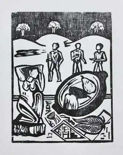 Erich Heckel (1883-1970) Holzschnitt "Kleines Birnenstillleben mit Plastik" 1960