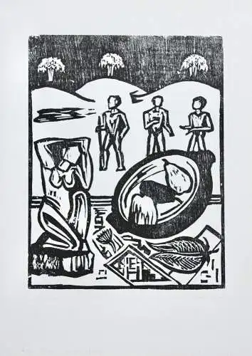 Erich Heckel (1883-1970) Holzschnitt "Kleines Birnenstillleben mit Plastik" 1960