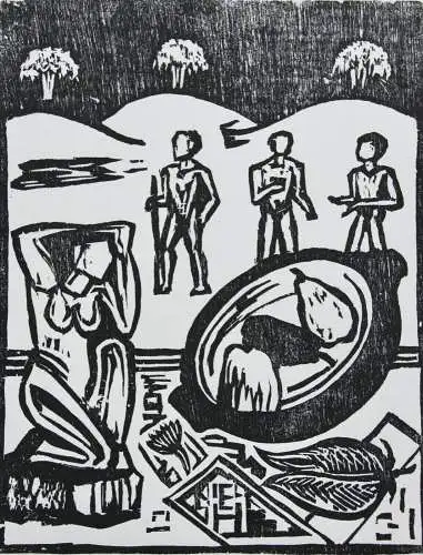 Erich Heckel (1883-1970) Holzschnitt "Kleines Birnenstillleben mit Plastik" 1960