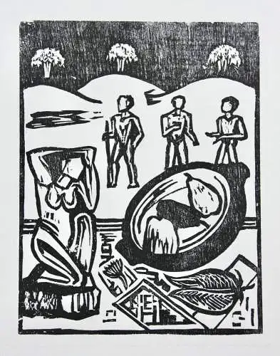 Erich Heckel (1883-1970) Holzschnitt "Kleines Birnenstillleben mit Plastik" 1960