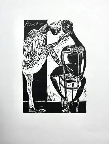 Karl-Heinz Hansen Bahia (1915-1978), Holzschnitt "Matrose gibt einer Frau Feuer"
