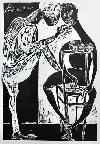 Karl-Heinz Hansen Bahia (1915-1978), Holzschnitt "Matrose gibt einer Frau Feuer"